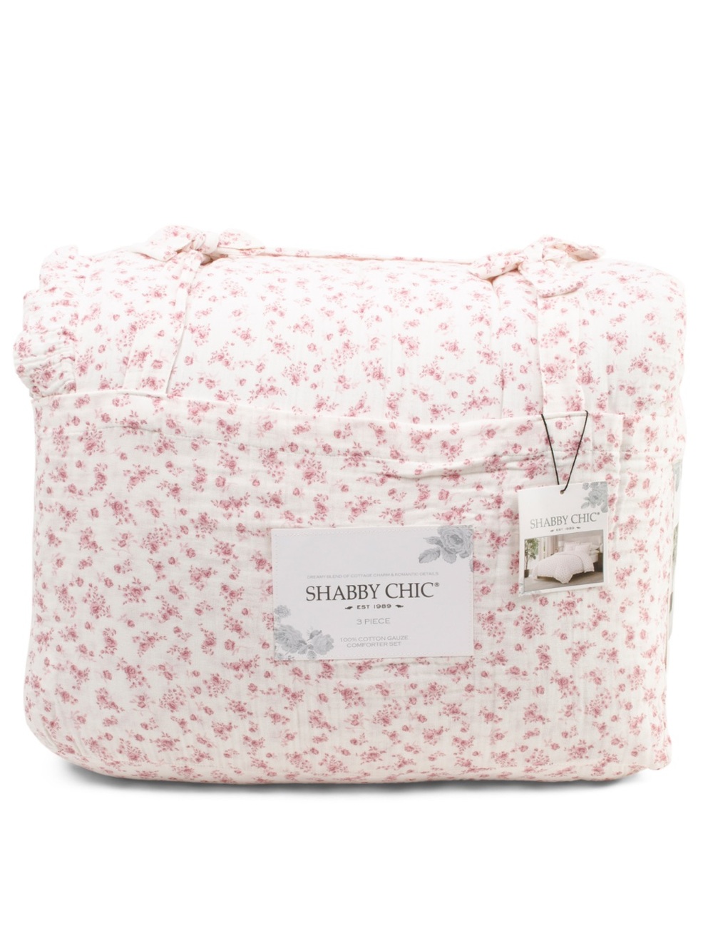 SHABBY CHIC 3pc cotton gauze ruffle ditsy floral comforter set